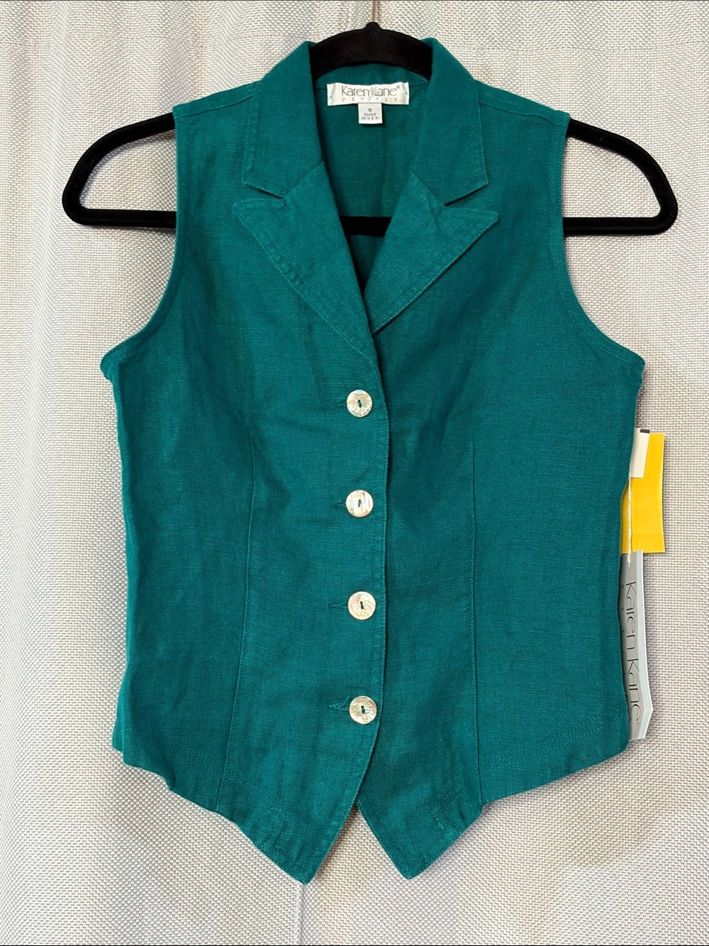 Vintage Karen Kane Petite Linen Top Teal Button Front Shirt Size Small NEW